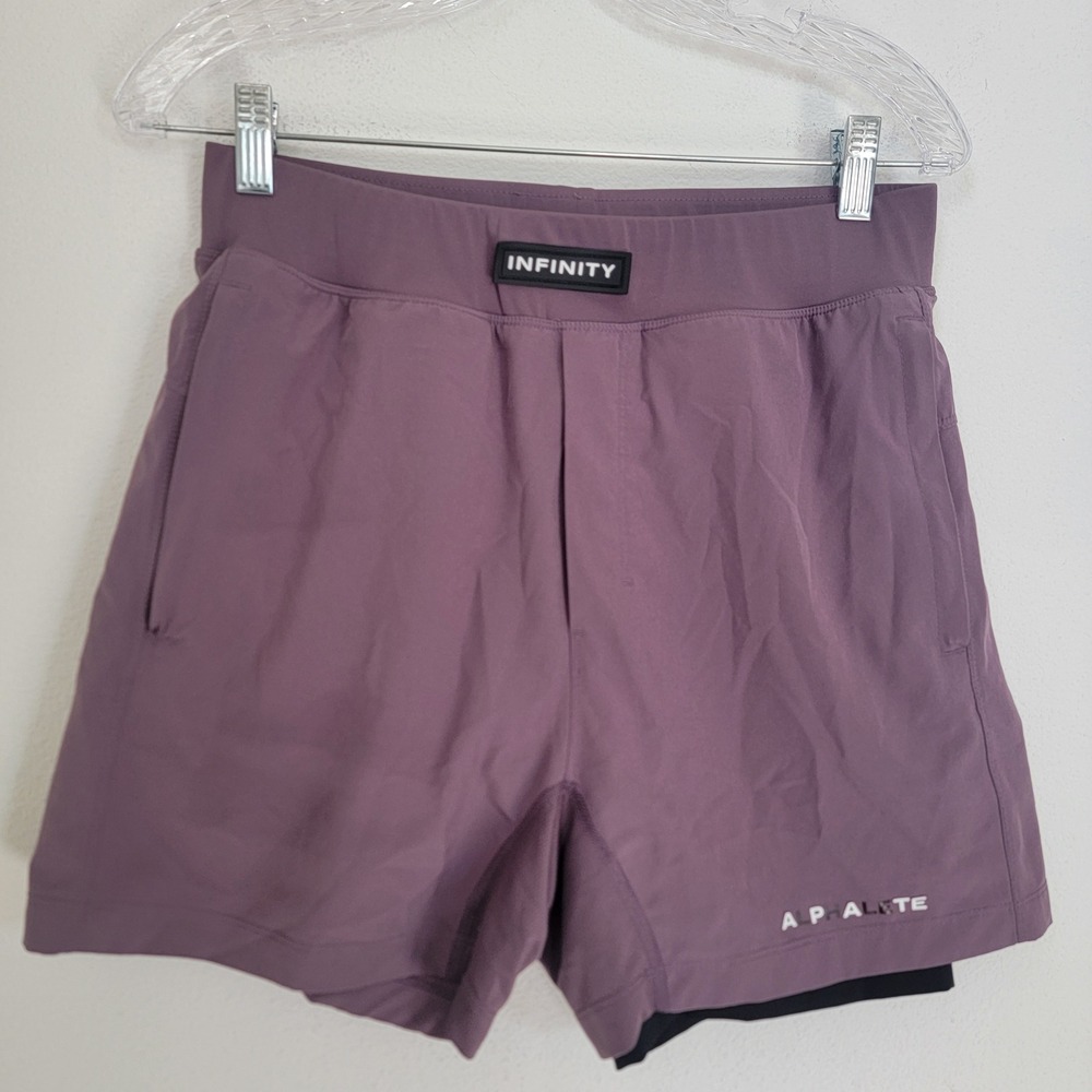 Alphalete Infinity Medium Athletic Short Purple Built-in Compression Line Pocket